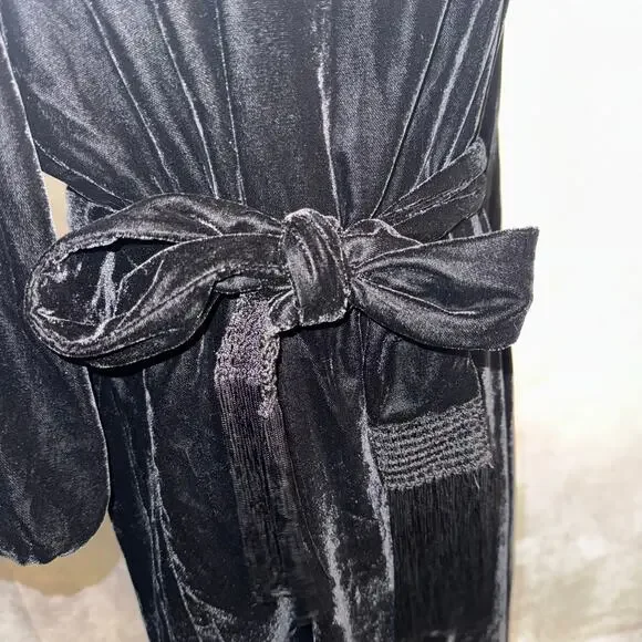 Lauren by Ralph Lauren Velvet Style Midi Little Black Dress Long Sleeve Bow Tie - Picture 5 of 15